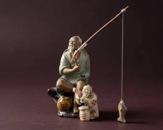 Chinese Shiwan Mudman Figurine of Two Fishermen
