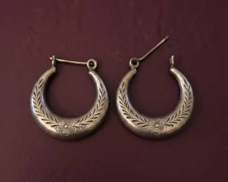 Vintage Engraved Sterling Silver Creole Hoop Earrings second image