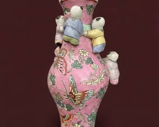 Chinese Famille Rose Porcelain Fertility Vase with Climbing Children