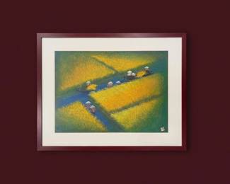 Vietnamese Rice Paddy Painting with Farmers