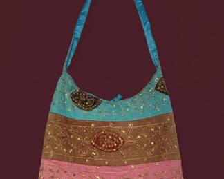Bohemian Patchwork Embroidered Shoulder Bag with Sequins and Eye Motif