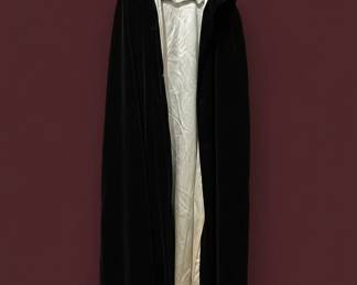 Vintage Black Velvet Opera Cape with Cream Satin Lining