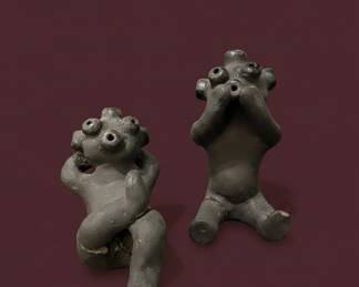 Santa Clara Pueblo Mudhead Figurines Pair by Dorothy Paul Gutierrez