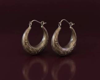 Vintage Engraved Sterling Silver Creole Hoop Earrings