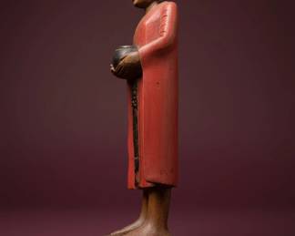 Antique Burmese Carved Wood Standing Buddha Statue with Alms Bowl fifth image