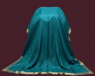 Teal Silk Saree with Gold Border