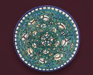 HandPainted Armenian Ceramic Plate with Fish Motif