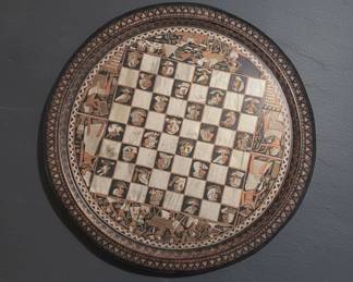 Egyptian Revival Inlaid Metal Chess and Backgammon Board Tray