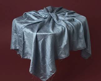Blue Silk Dupioni Fabric with Slubs and Fringe