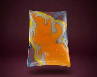 Fused Glass Trinket Dish with Flame Design