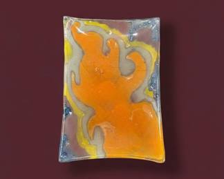 Fused Glass Trinket Dish with Flame Design B