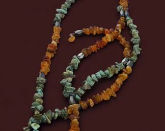Baltic Amber and Turquoise Chip Bead Necklace with Hematite Accent Beads