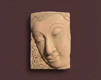 Framed Sandstone Buddha Face Plaque