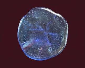 Blown Glass Sand Dollar Paperweight Blue Iridescent second image