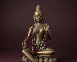 Bronze Tara Statue with Prayer Beads