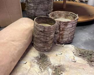 373 setof3naturalbirchbarkrusticvases