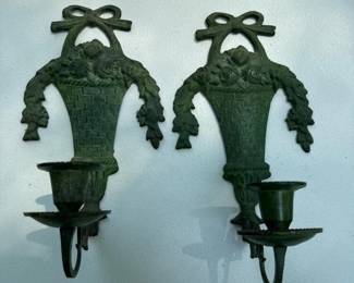 417 pairvintagebrasswallcandlesconcesb