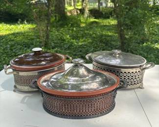 196 threevintagesilverplatemetalcasserol
