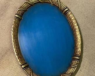 039 blueandgoldtoneddecorativewoodenov