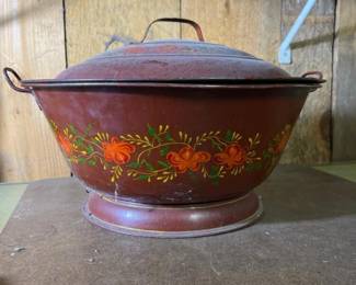 337 largepaintedmetalhandledbowlwithli