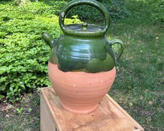 156 vintageglazedceramicwaterjugwithha