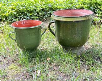 158 pairofgreenglazedceramicplanters