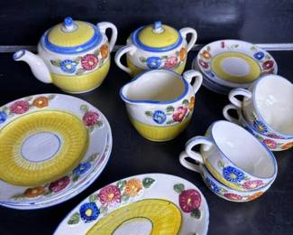 091 vintagejapaneserelieffloralteaset