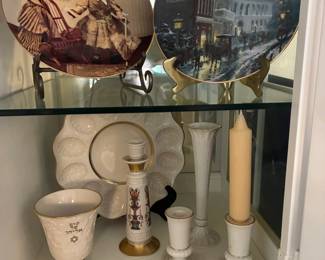 Lenox egg plate, candle holders,