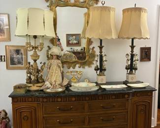 Mid Century Italian Style Travertine Top Sideboard/Dresser
