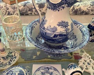Spode Blue Italian Pitcher and Basin set