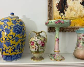 Early 20th-century Nippon ceramic vase, ginger jar, antique pedestal