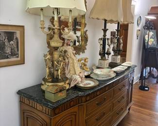 Mid Century Italian Style Travertine Top Sideboard/Dresser