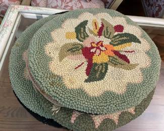 Hand hooked chair pads