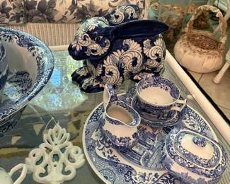Spode sugar, creamer, cup & saucer, and platter