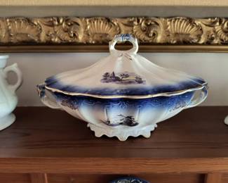 Flow blue covered dish