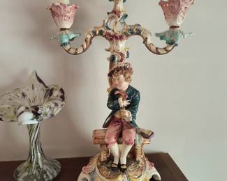 Meissen three arm candelabra 
