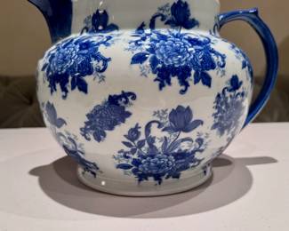 Blue and white pitcher