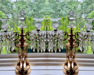 Pair of Crystal and Gilded Sconces
