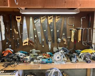 hand saws, hammers, power tools, etc.