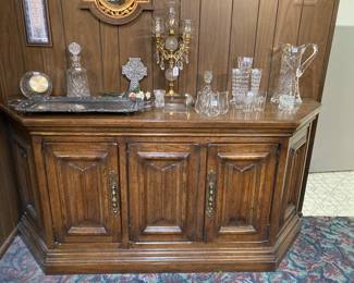 sideboard buffet server, crystal, Reed and Barton presentation tray