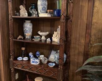 blue and white ware, glass, baskets, Austin Productions figures