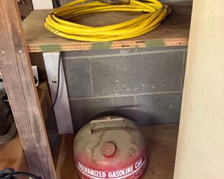 extension cord, gas can