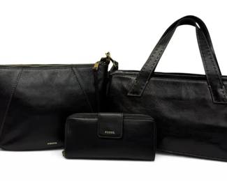 Three Black Leather Fossil Bags