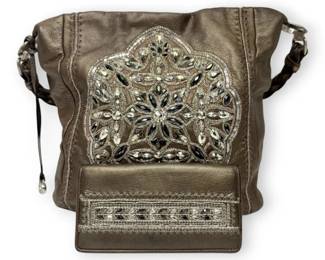 Brighton Anju Handbag Matching Wallet w Pewter, Leather, Ornate Embellishments