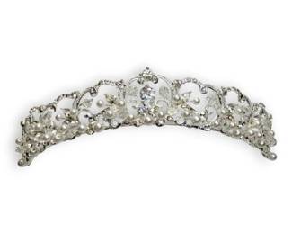 Davids Bridal Tiara w Filigree Pearl Detailing