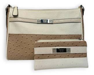 Guess Faux Ostrich Crossbody Bag W Rhinestone Embellishment Matching Wallet