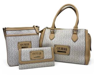 Guess White Tan Monogram Bags Matching Set of Three