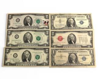 U.S. $1 and $2 Bills Including Red Seal