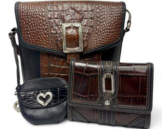 Three Brighton Black Brown Crocodile Embossed Leather Western Style Bags