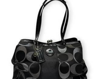 Coach Signature Monogrammed Black Silver Jacquard Carryall Bag